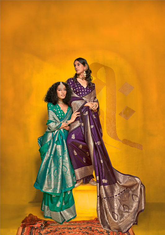 Purple Karnival Two Tone Handloom Weaving Silk Saree