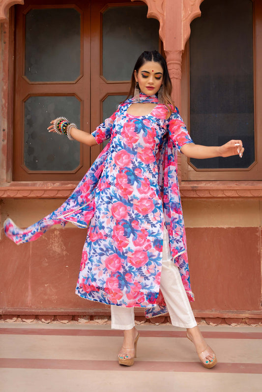 Jarokha Multi Colored Phulwari Chiffon Suit
