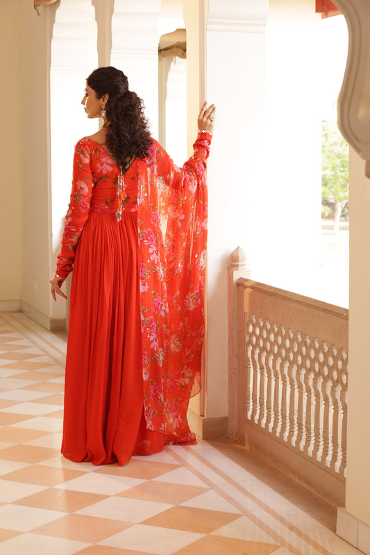 Orange Adha Designer anarkali set