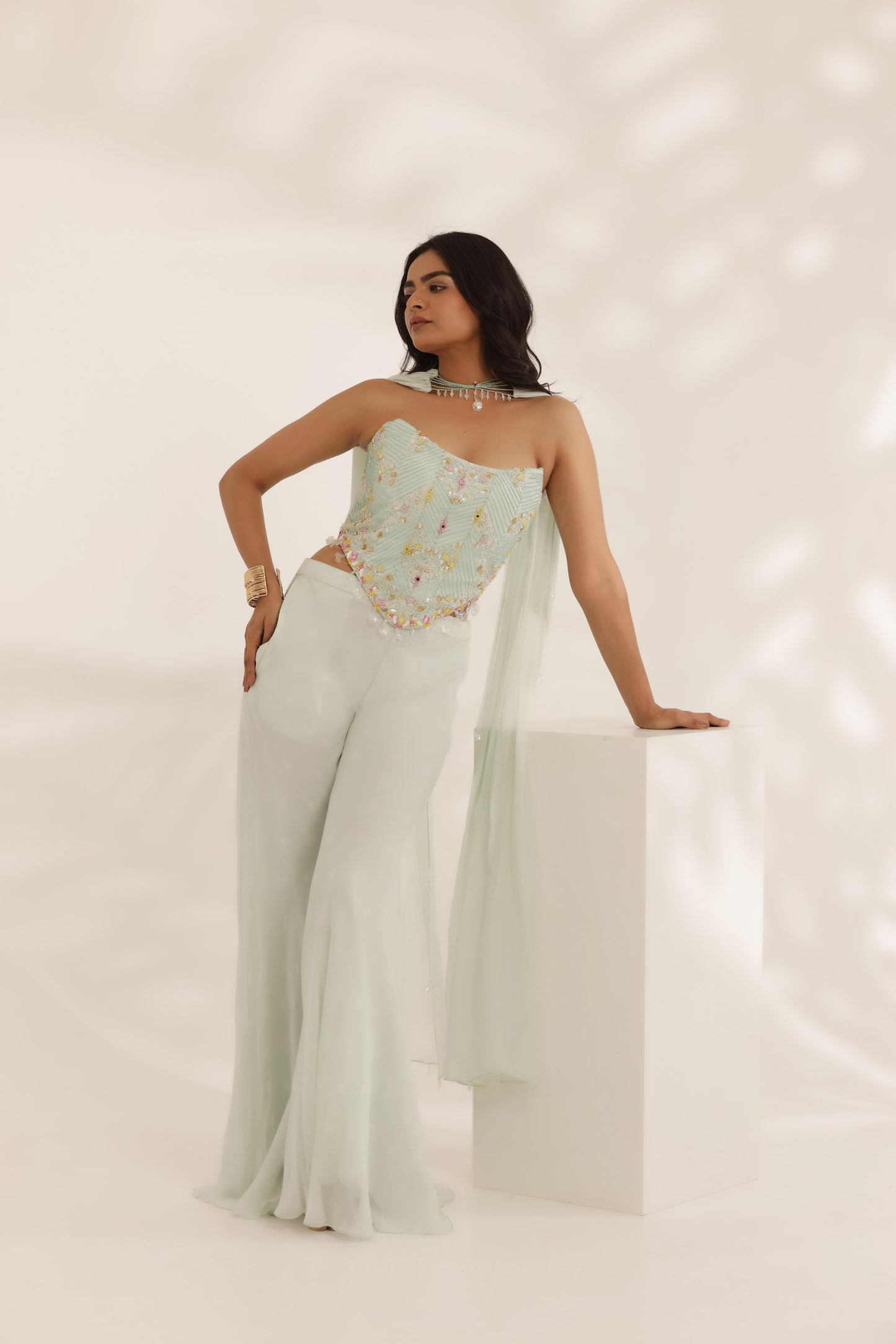 Bandhani corset-e-khas mint green Cocktail pant set