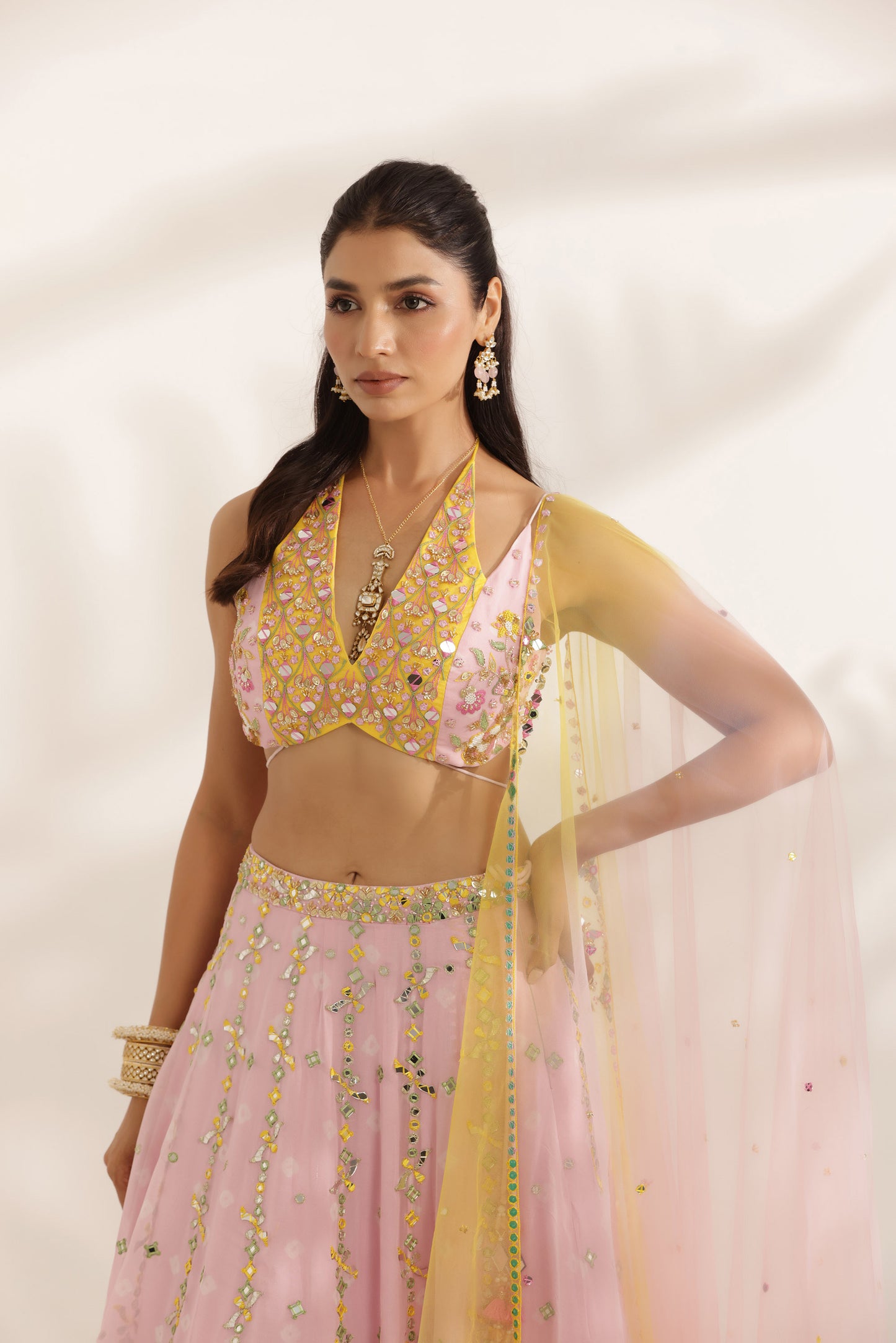Bandhani Noorani Pink Georgette Hand Embroidered Designer wedding Lehenga