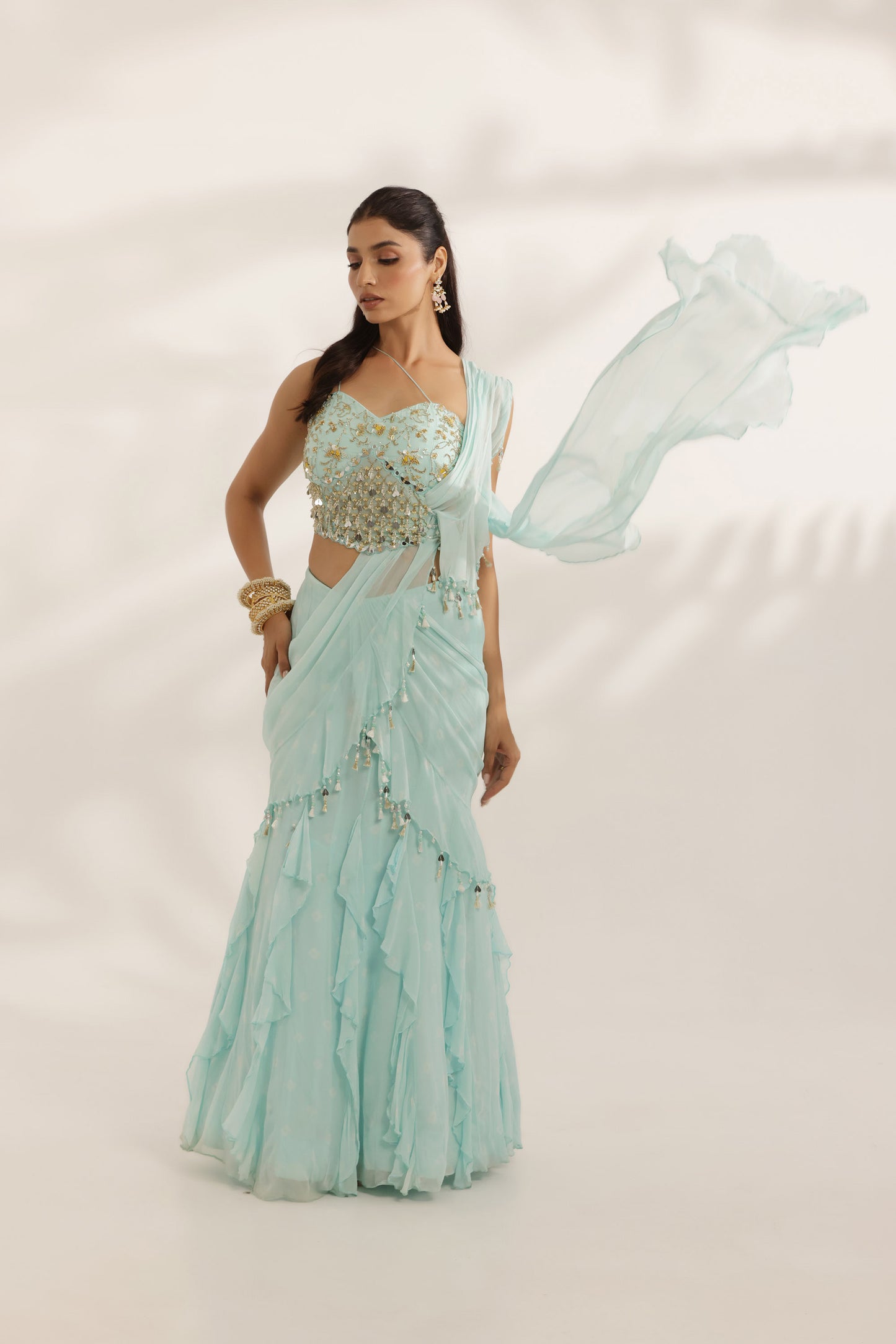 Bandhani Noorah Skyblue Summer wedding Lehenga