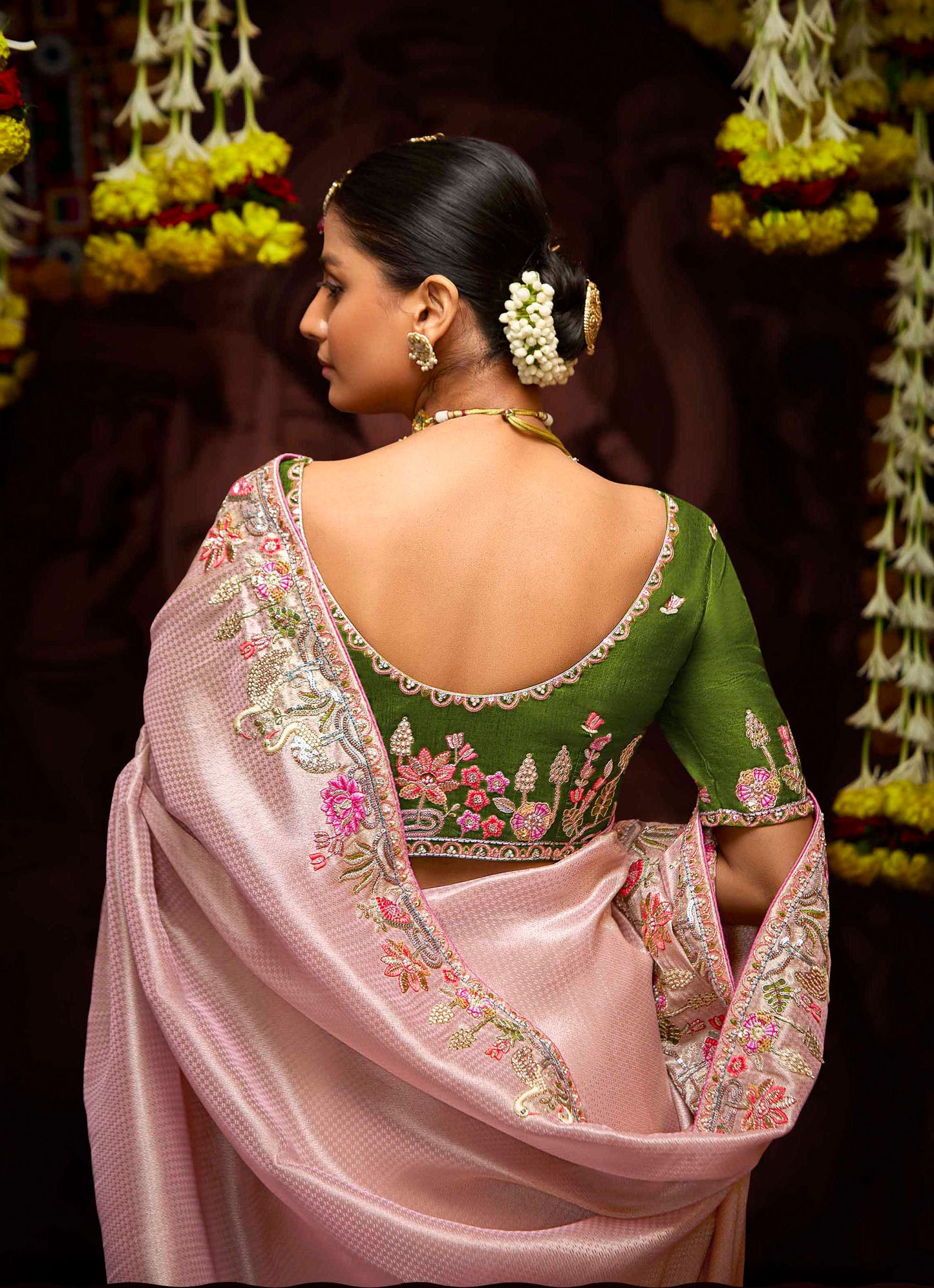 Dusty Rose Banarasi Zari Woven Prasang Wedding Saree