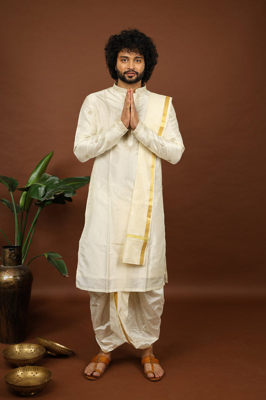 Off white Zardosi Hand Embroidered Pattu Set