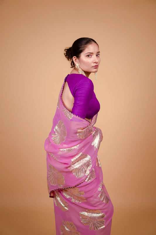 Ruby Pink Georgette Sitara Saree