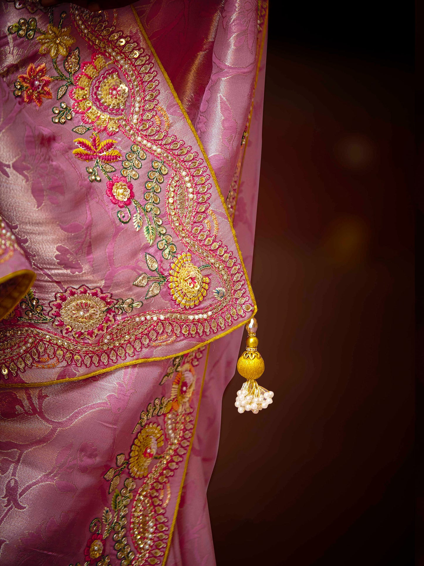 Pink Banarasi Zari Woven Prasang Wedding Saree
