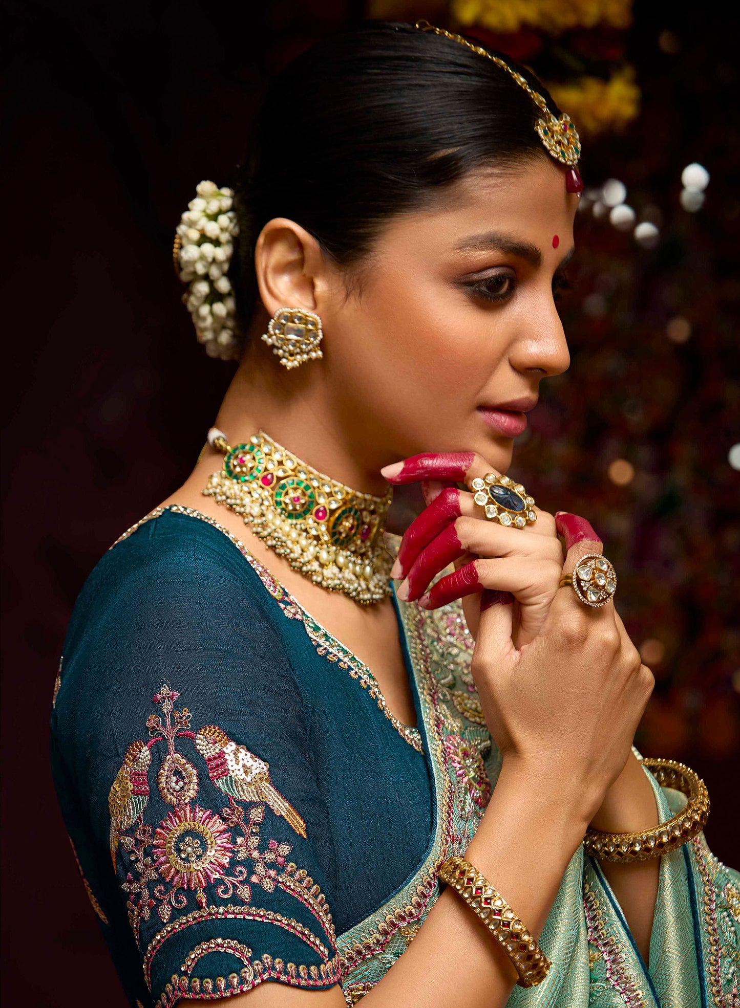 Aqua Green Banarasi Zari Woven Prasang Wedding Saree