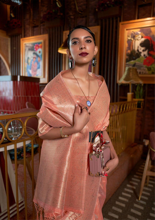 Peach Kamairah Silk Tussar Silk Handloom Saree
