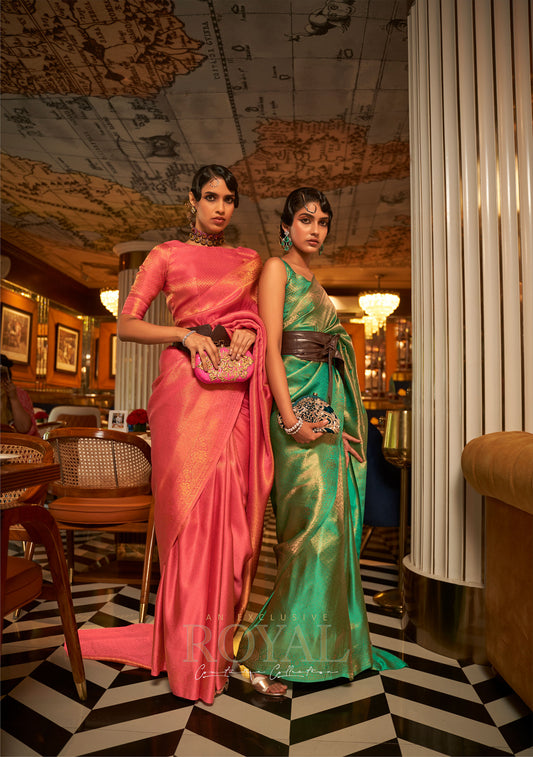 Green Kumbal Silk Nylon Satin Zari woven saree