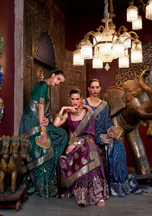 Dark Blue Kontina Satin Crepe Saree