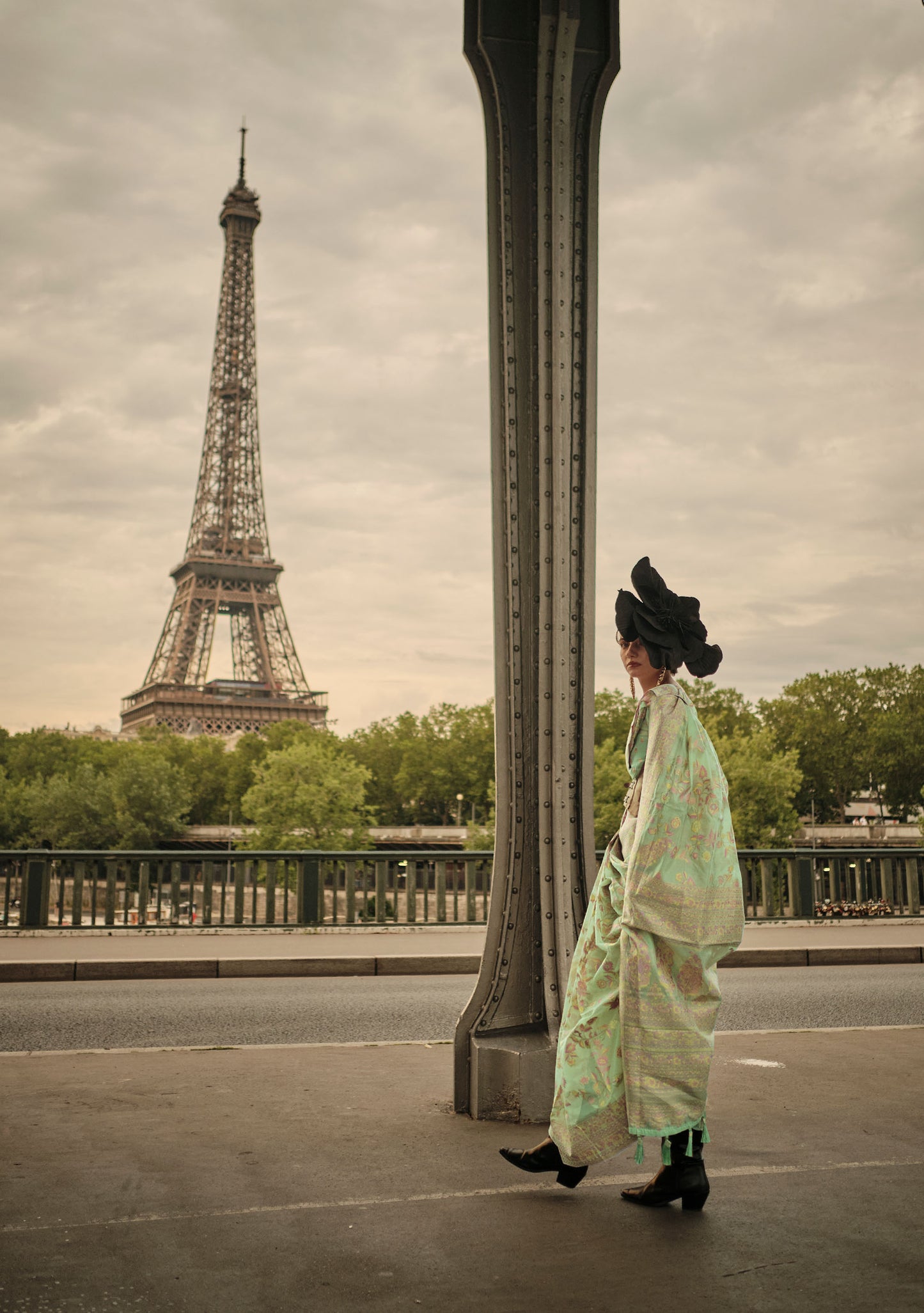 Mint Green Kalila Silk Kashmiri Organza handloom saree