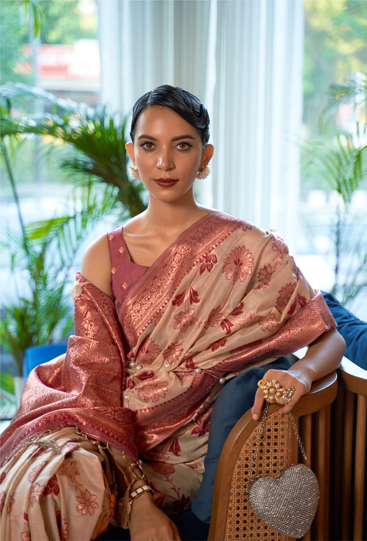 Beige Kadvika Silk Shimmer Copper woven Saree