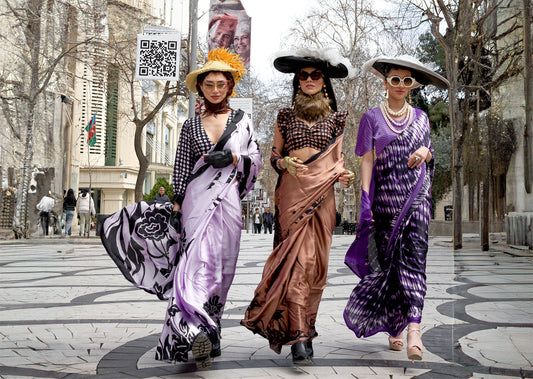 Brown Kazule Contemporary Satin Crepe Saree