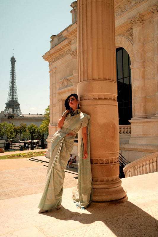 Light Green Kyha Pure Satin Handloom Saree