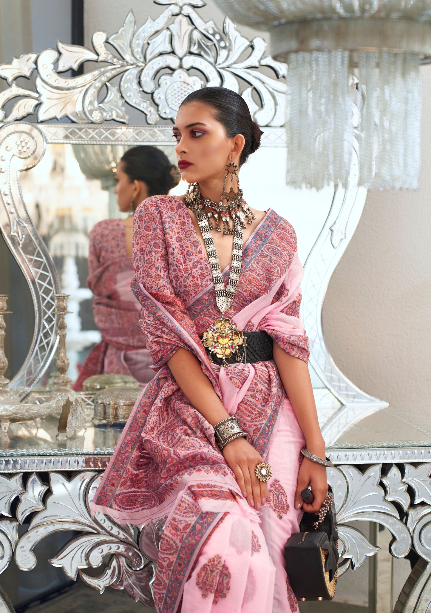 Pink Kqaalib Kashmiri Handloom saree