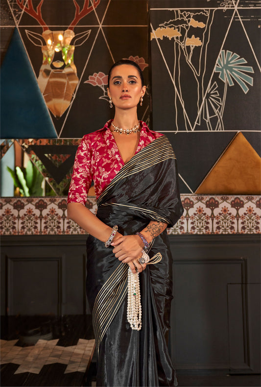 Black Konditori Pure Viscose Handloom Saree