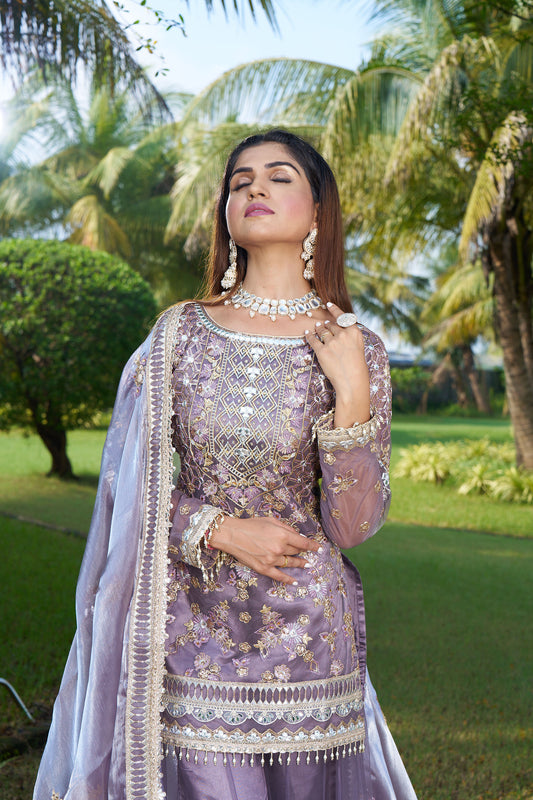 Dusty Purple Plazzo Eid Suit