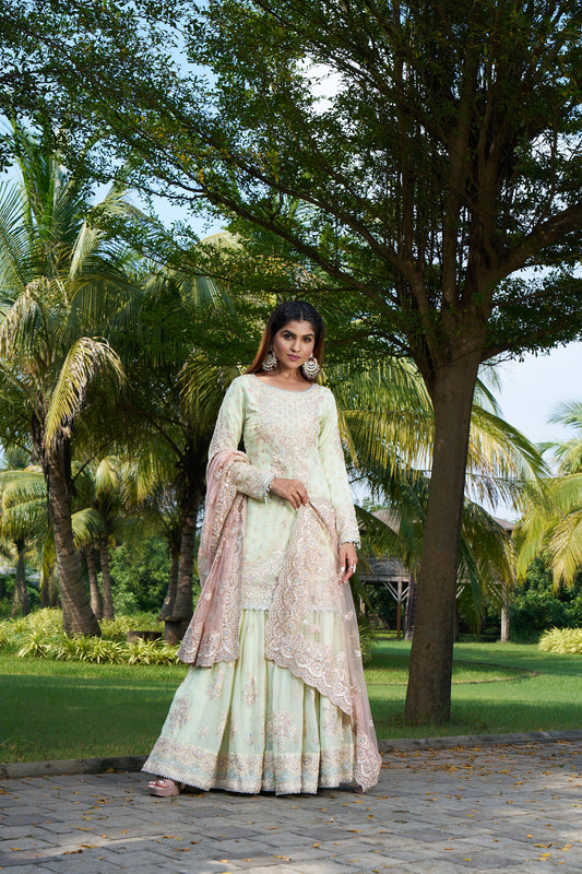 Pastel Green & Peach Gharara Eid Suit
