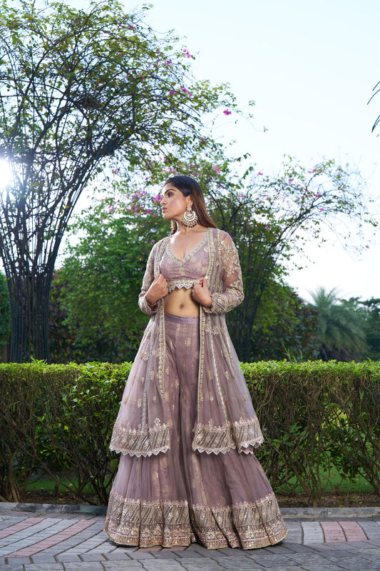 Dusty Purple Jacket with Sharara Eid Suit