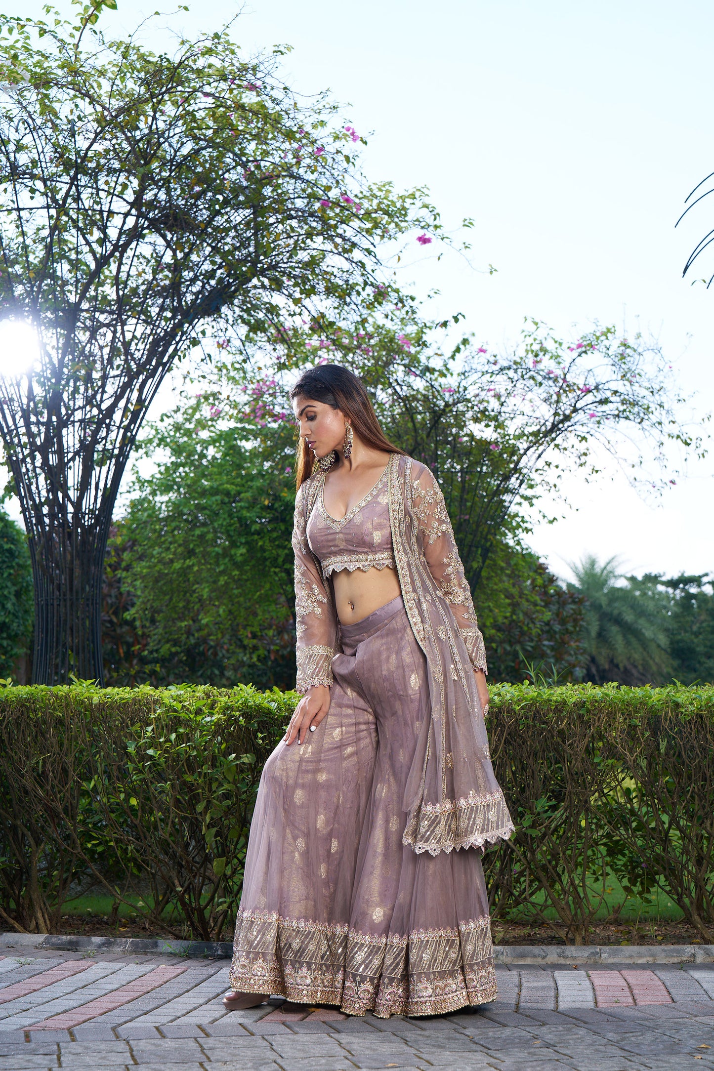 Dusty Purple Jacket with Sharara Eid Suit