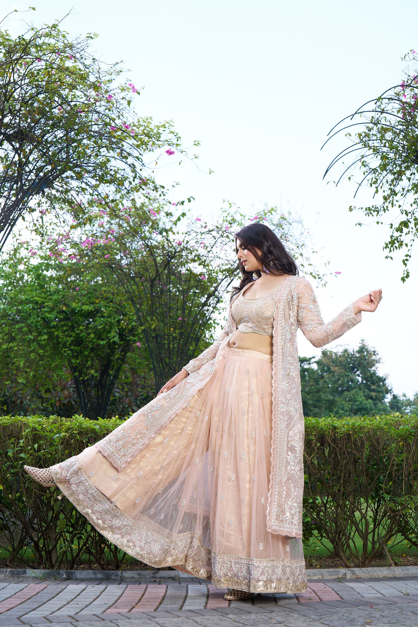 Peach Jacket & Sharara Suit