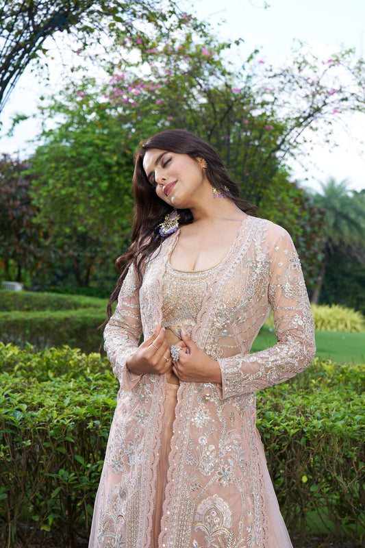 Peach Jacket & Sharara Suit