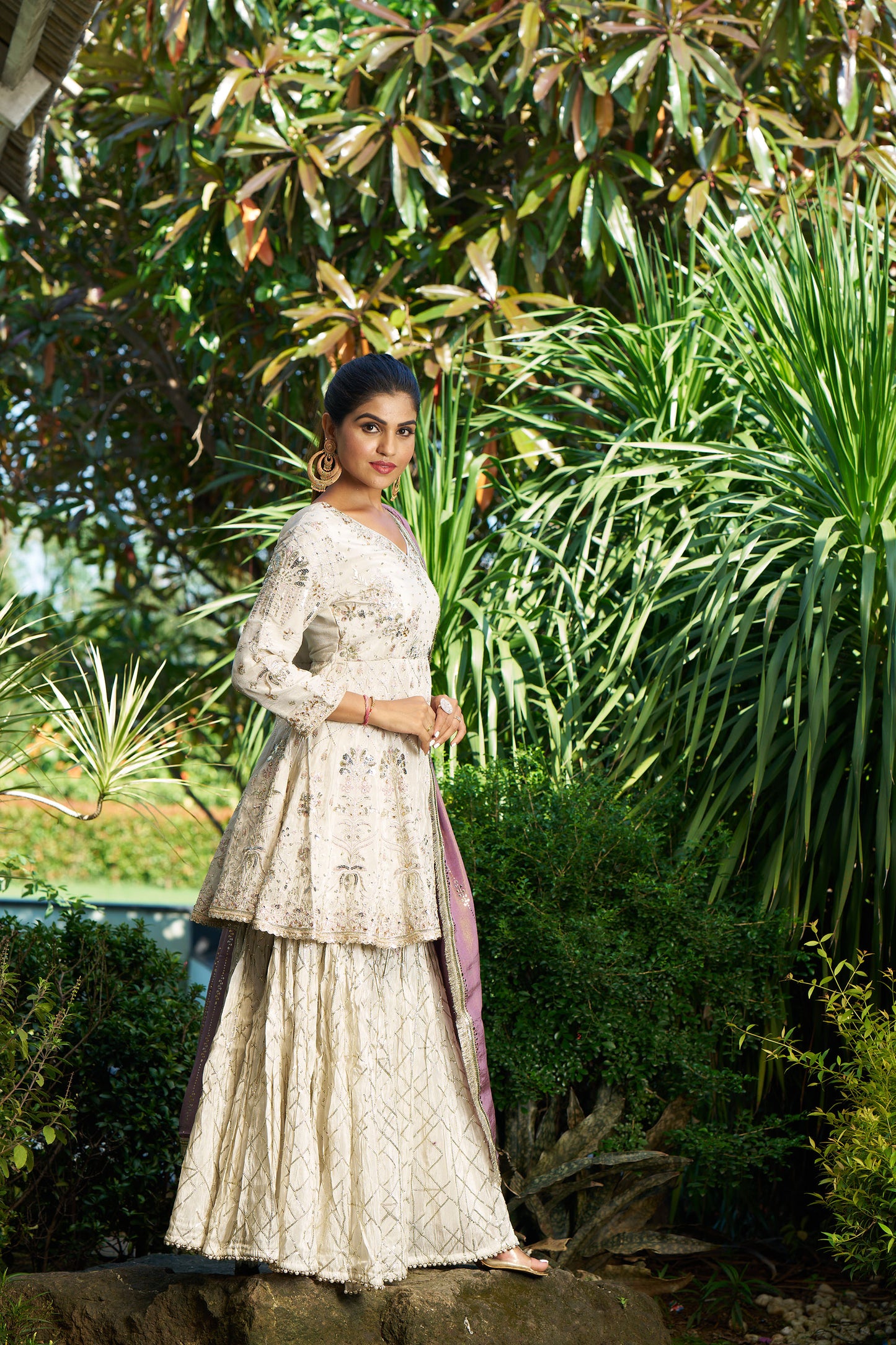 Off White & Purple Gharara Suit