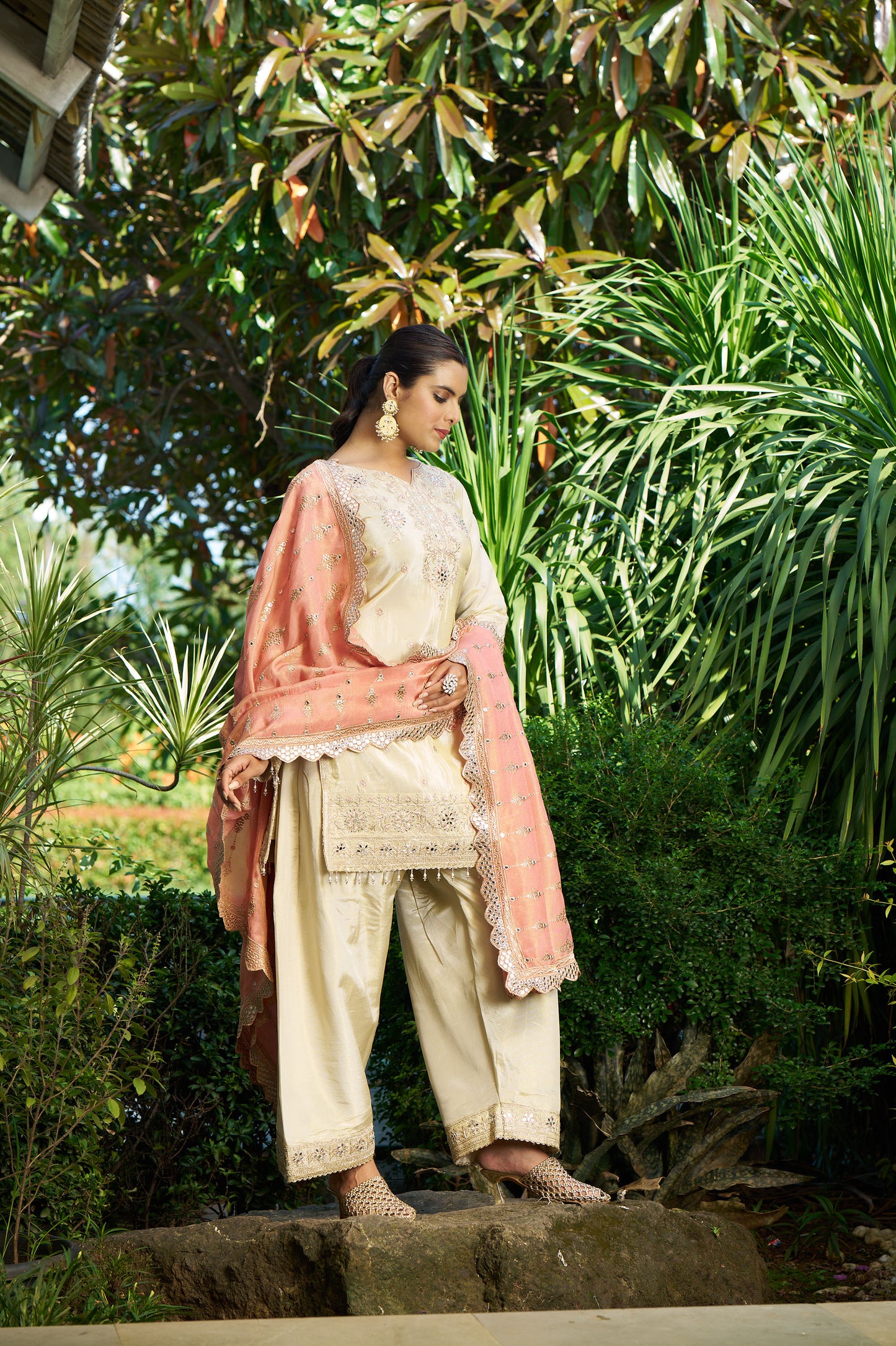 Off White & Peach Salwar Eid Suit