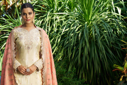 Off White & Peach Salwar Eid Suit