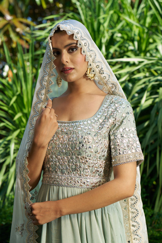 Mint & White Anarkali Suit