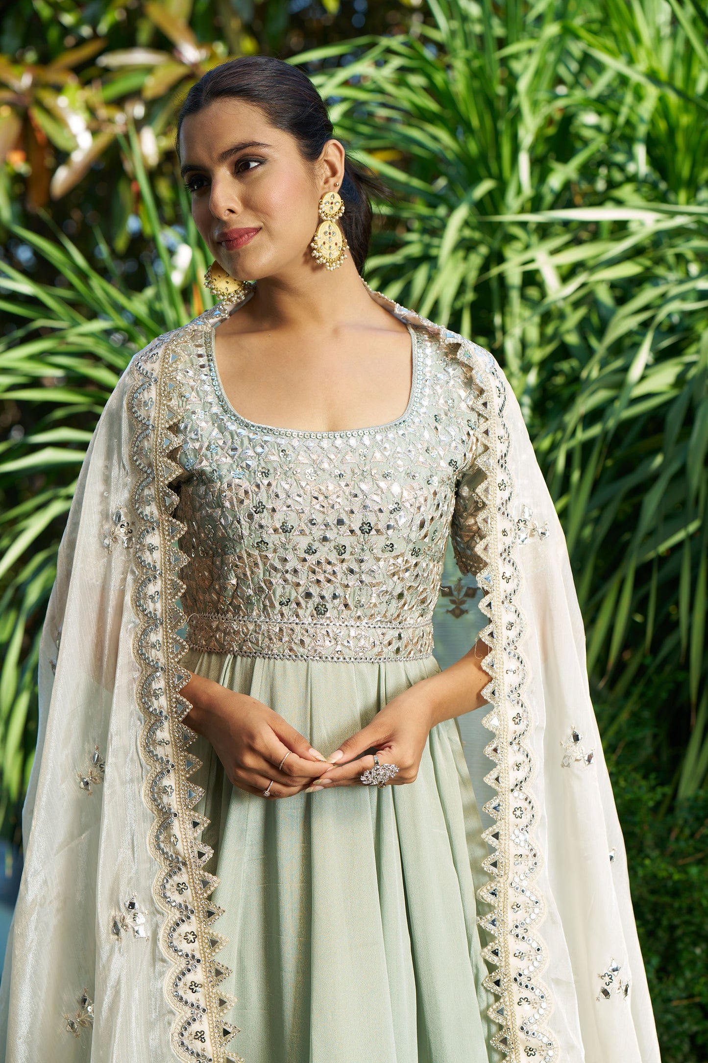 Mint & White Anarkali Suit