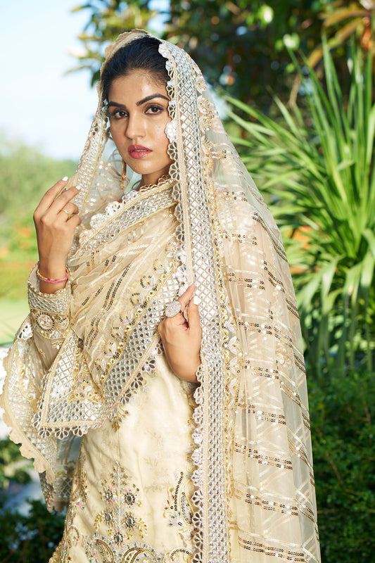 Off White Brocade Sharara Eid Suit