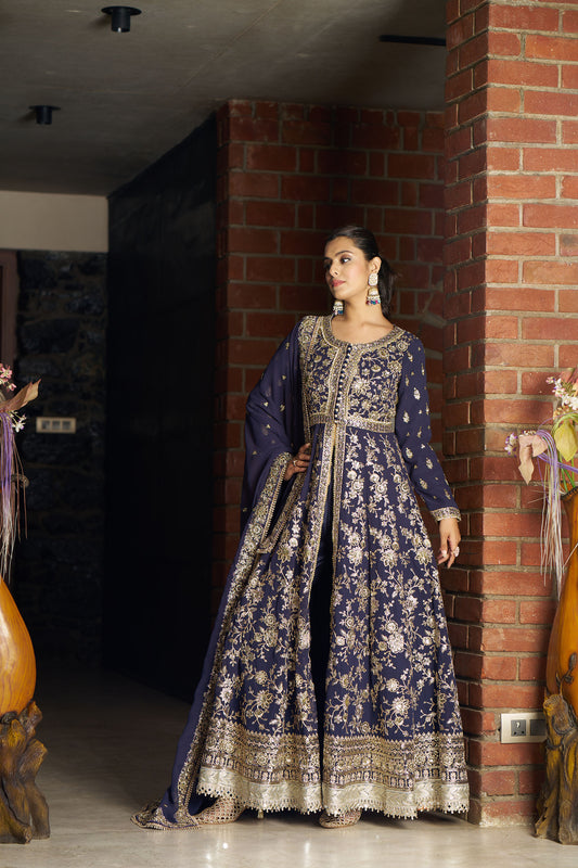 Blue Havra Anarkali With Pant