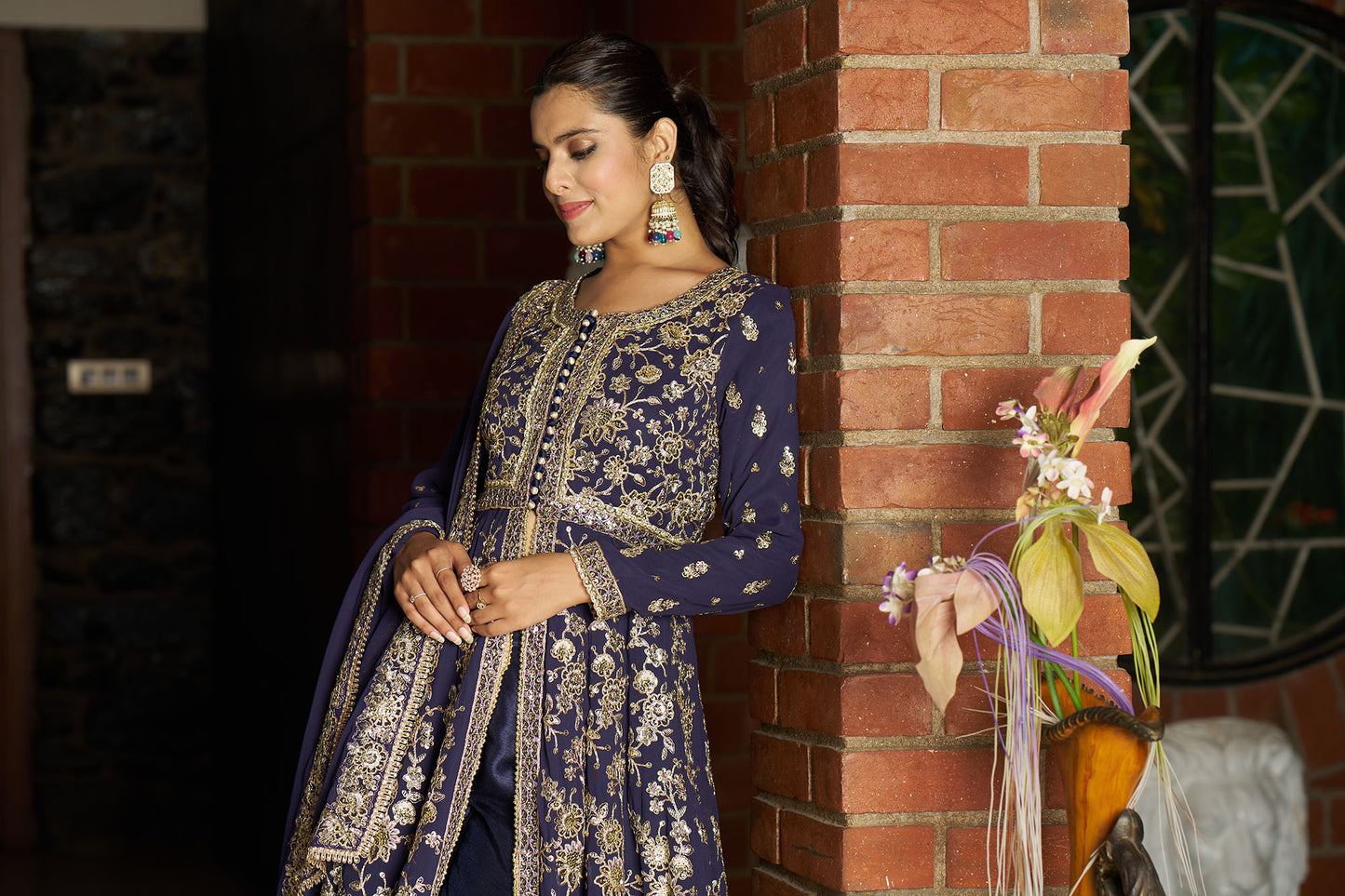 Blue Havra Anarkali With Pant