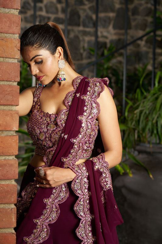 Wine Indo Western Eid Saree