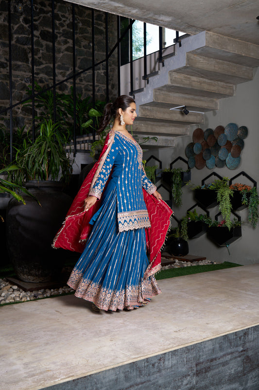 Teal & Hot Pink Sharara Eid Suit