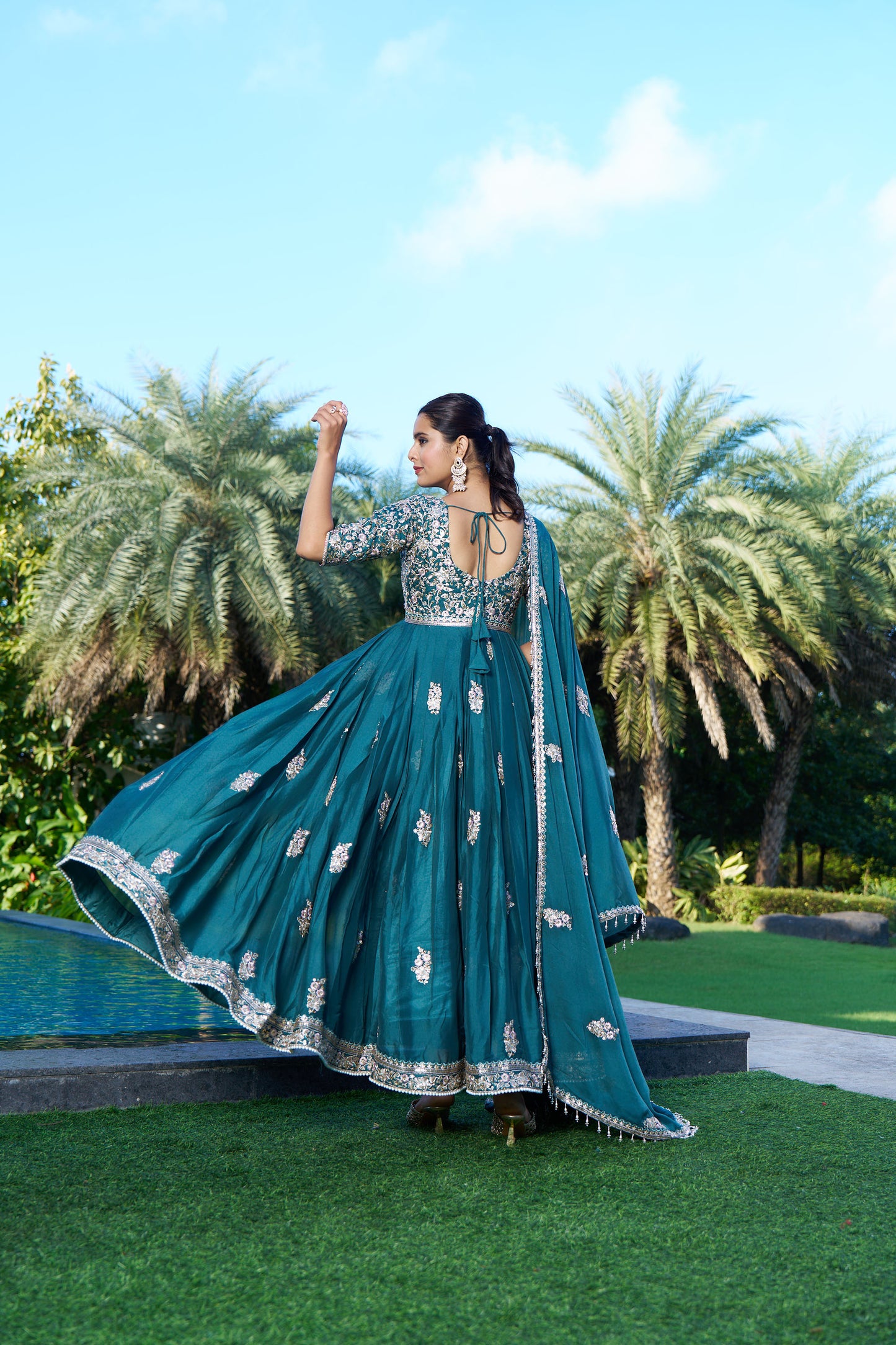 Turquoise Green Full Length Anarkali Suit