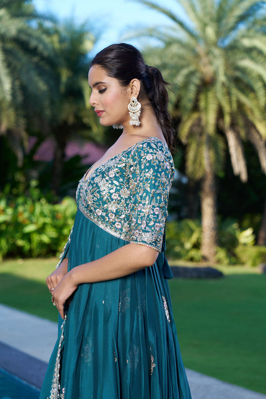 Turquoise Green Full Length Anarkali Suit