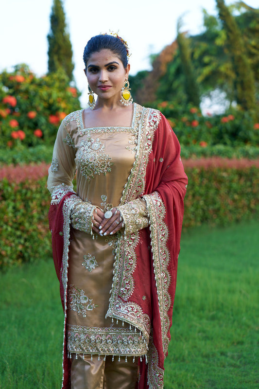 Mustard & Red Straight Suit