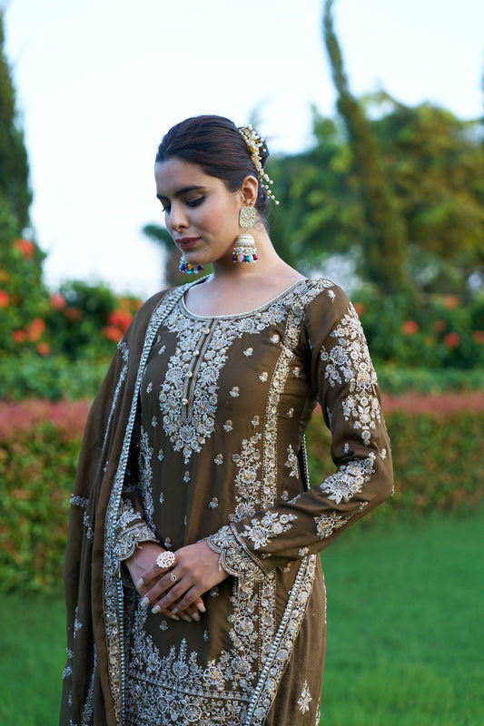 Olive Green Straight Eid Suit