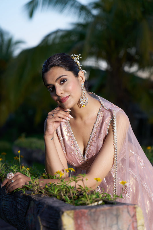 Peach Anarkali With Lehenga