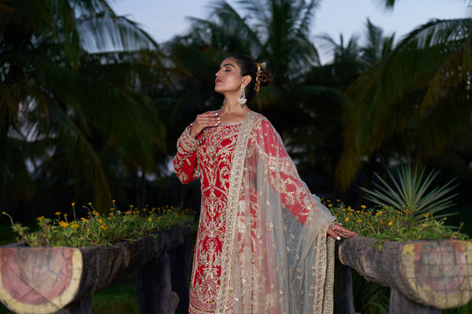 Red & Mint Straight Eid suit