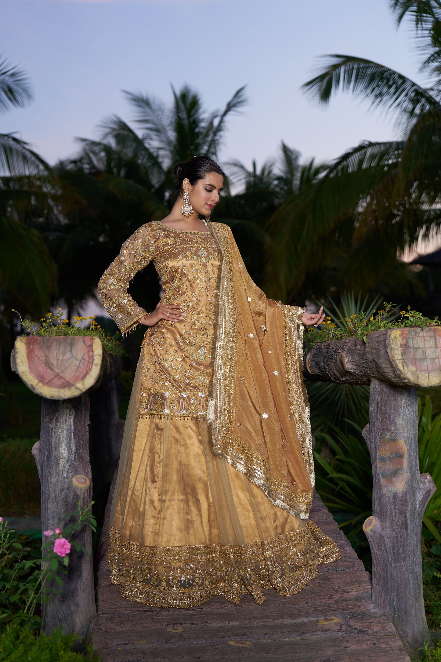 Gold Straight Suit with Lehenga
