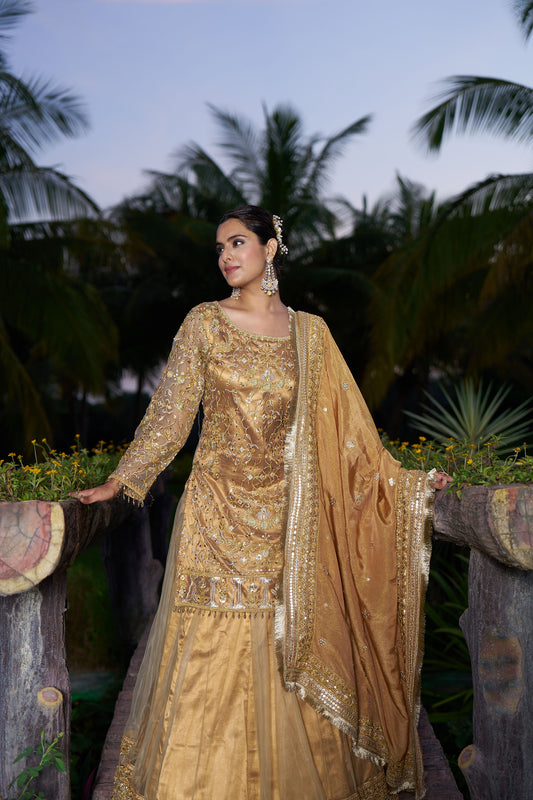 Gold Straight Suit with Lehenga