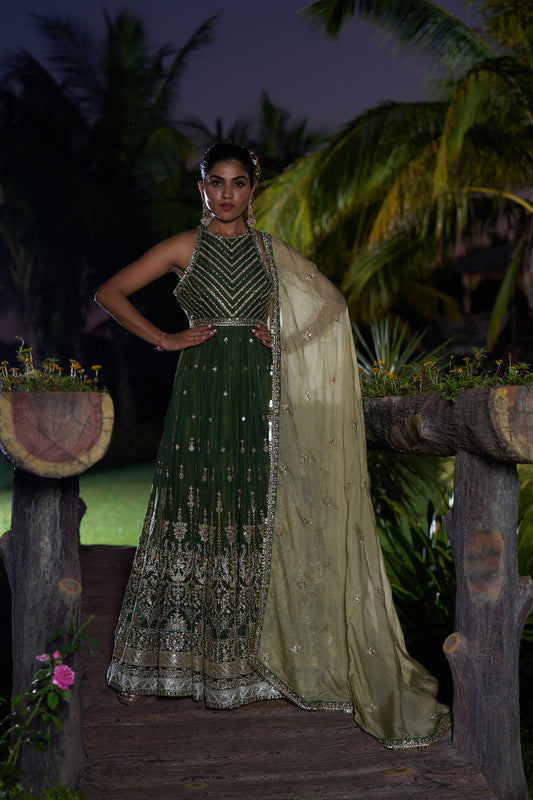 Mahendi & Pastel Green Anarkali