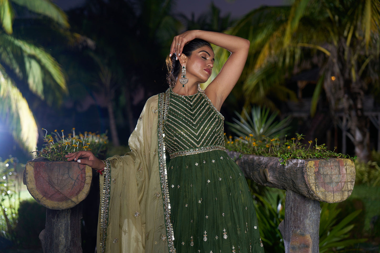 Mahendi & Pastel Green Anarkali