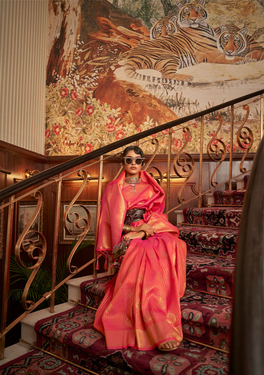 Orange Kurina Silk Nylon Chinnon Saree