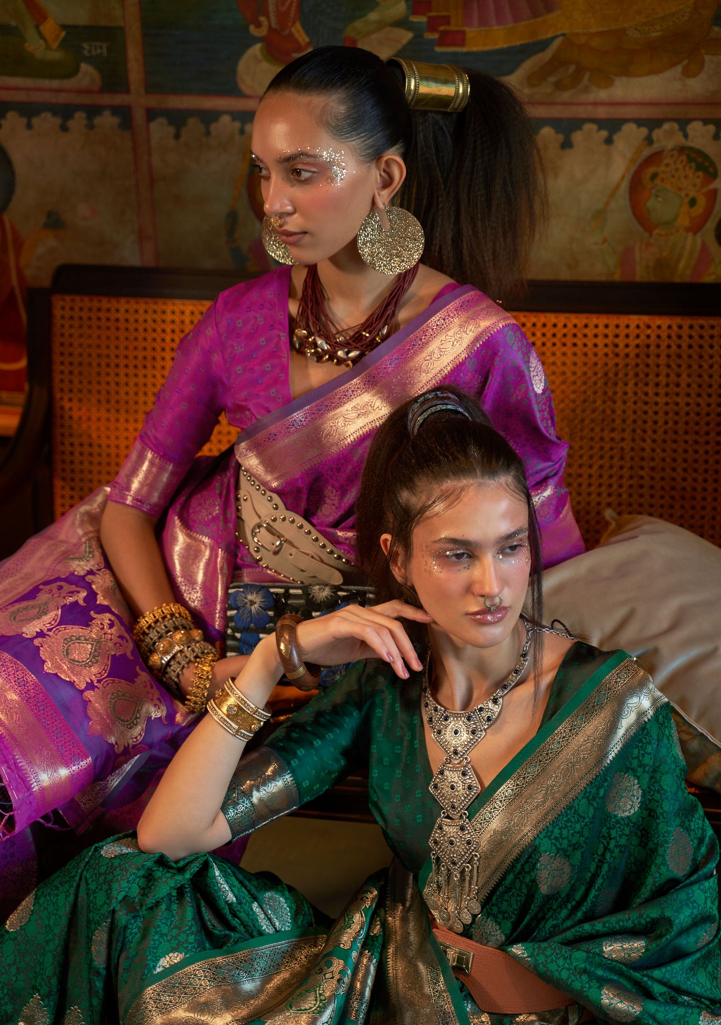 Emerald Green Kona Pure Satin Tanchoi Handloom Silk Saree