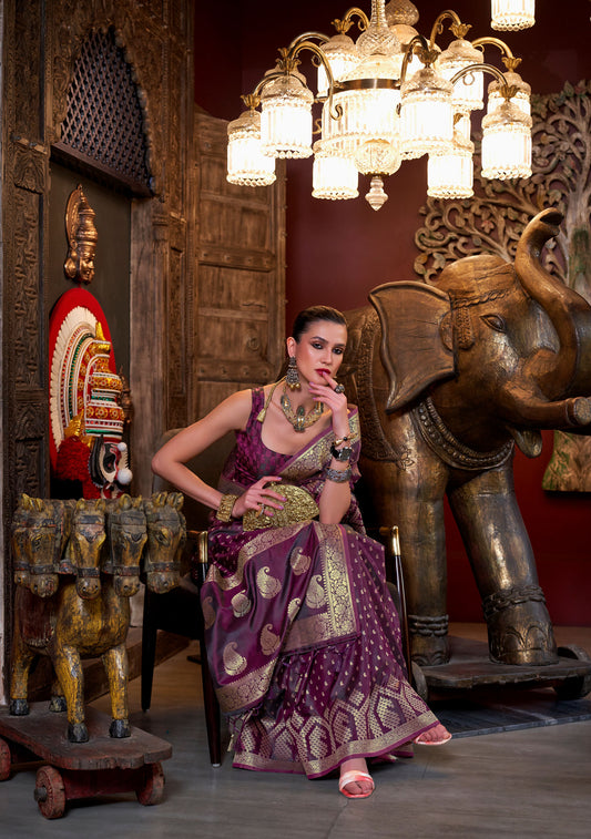 Maroon Kontina Satin Crepe Saree