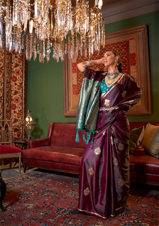 Maroon Kanthkala Luxe Satin Handloom saree